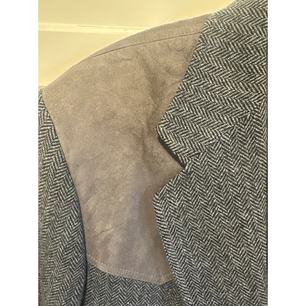 Pendelton Mens Virgin VTG wool Herringbone Blazer Suede Patches Menswear 36L